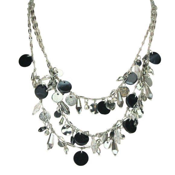 Kohl's Metal Necklace Silver-tone Multi-Strand Black Beaded Fringe - Picture 1 of 3